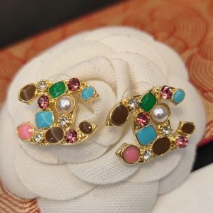 Chanel Swarot màu kim cương màu ngọc trai thư stud bông tai