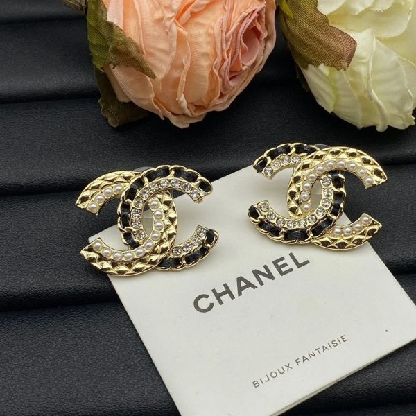 Chanel Swarot màu kim cương màu ngọc trai thư stud bông tai