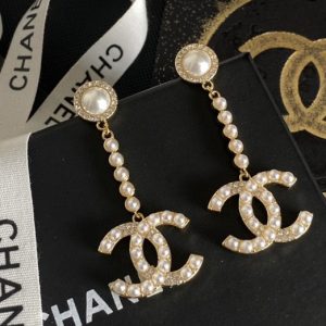Chanel Swarot màu kim cương màu ngọc trai thư stud bông tai