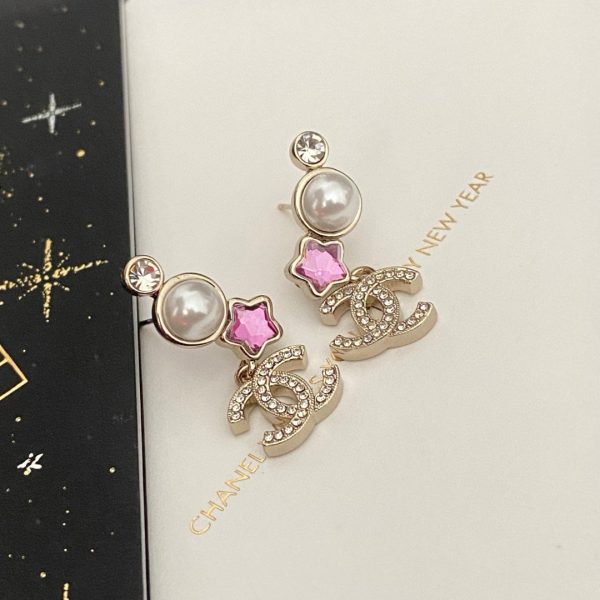Chanel Swarot màu kim cương màu ngọc trai thư stud bông tai